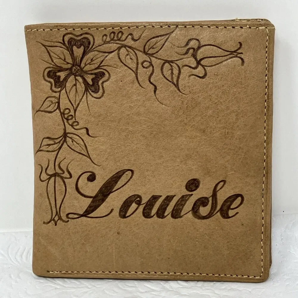 Custom Genuine Leather Wallet LOUISE Personalized CC Slots Billfold